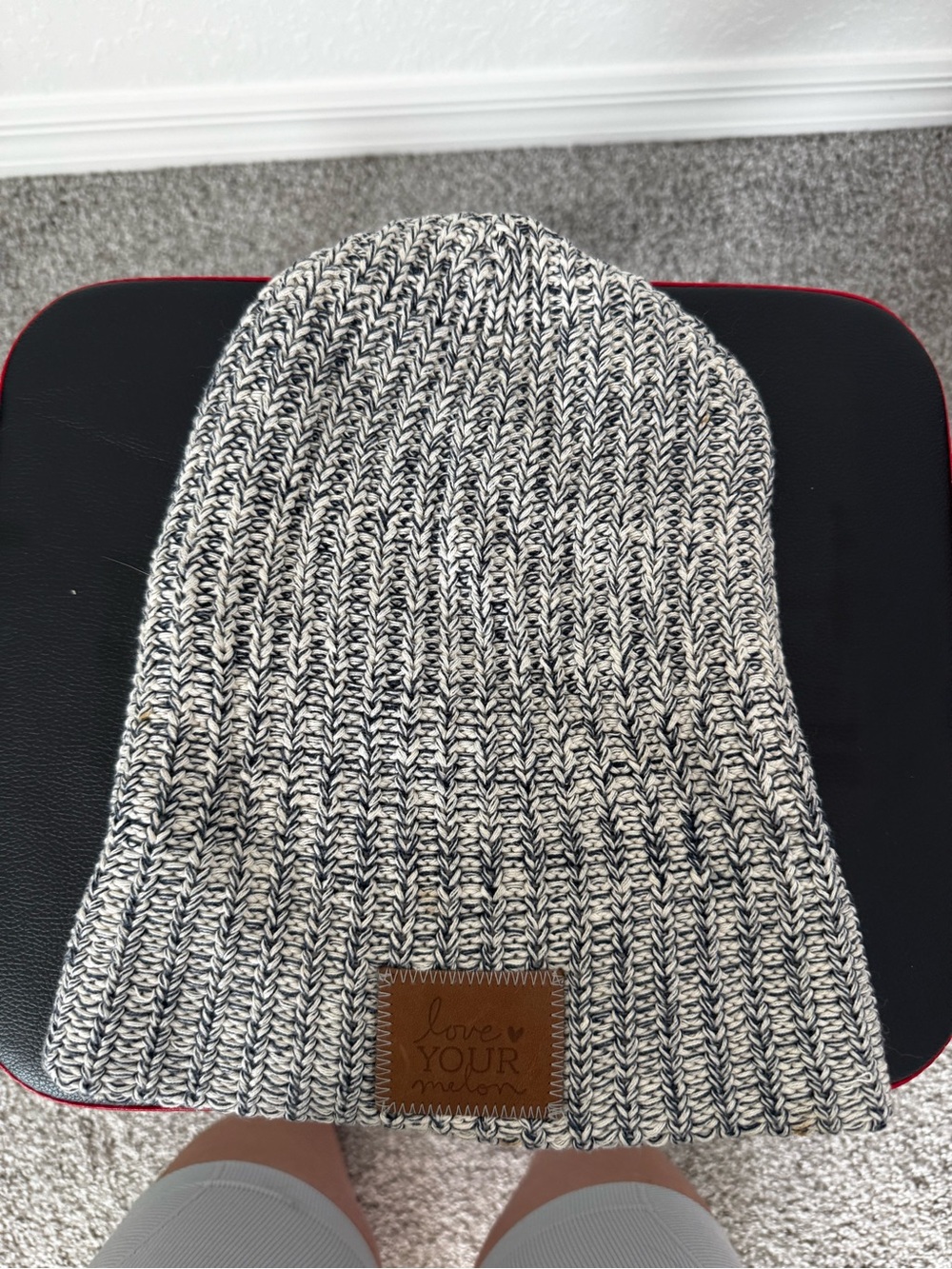 Love Your Melon Black & Cream Marled Knit Beanie
